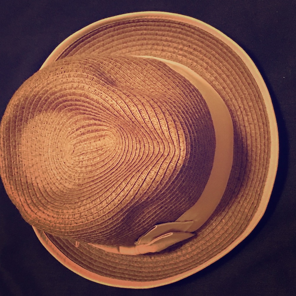 Straw Fedora with ribbon trim
